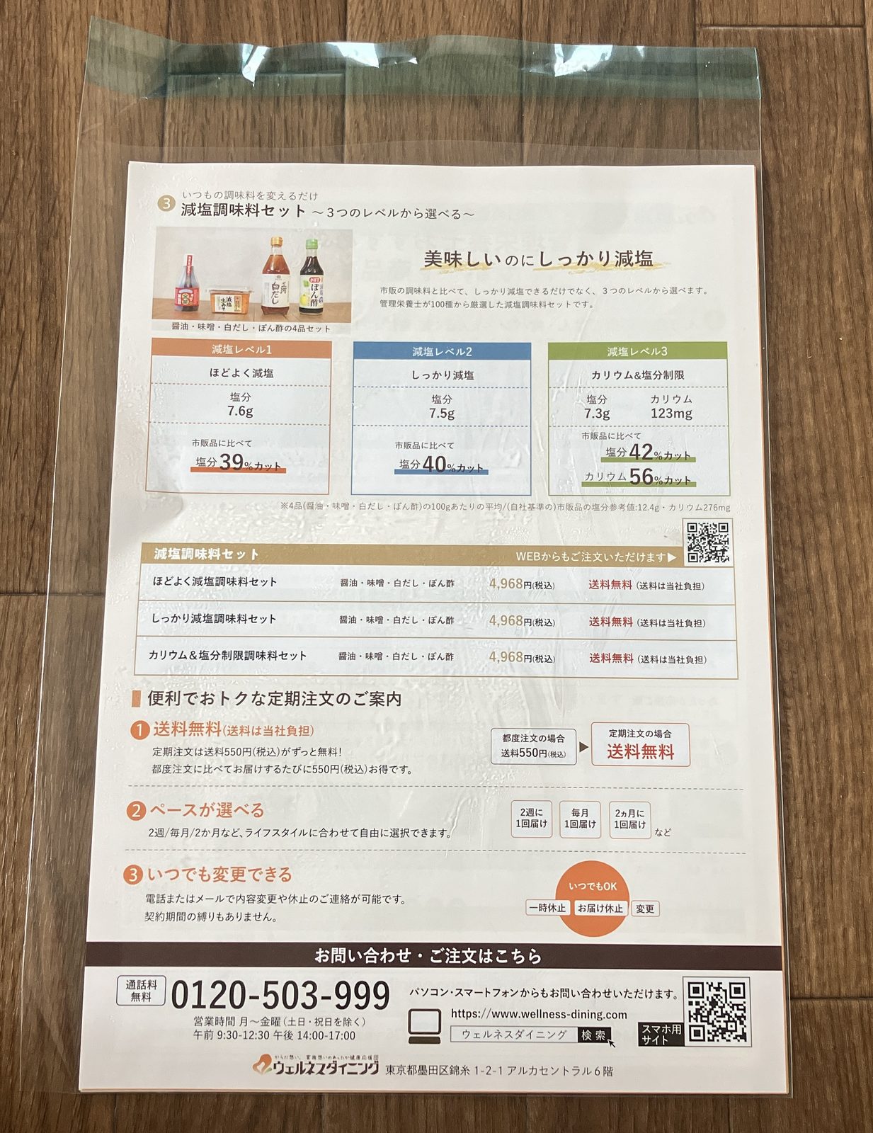 ウェルネスダイニングに同梱されていた案内紙